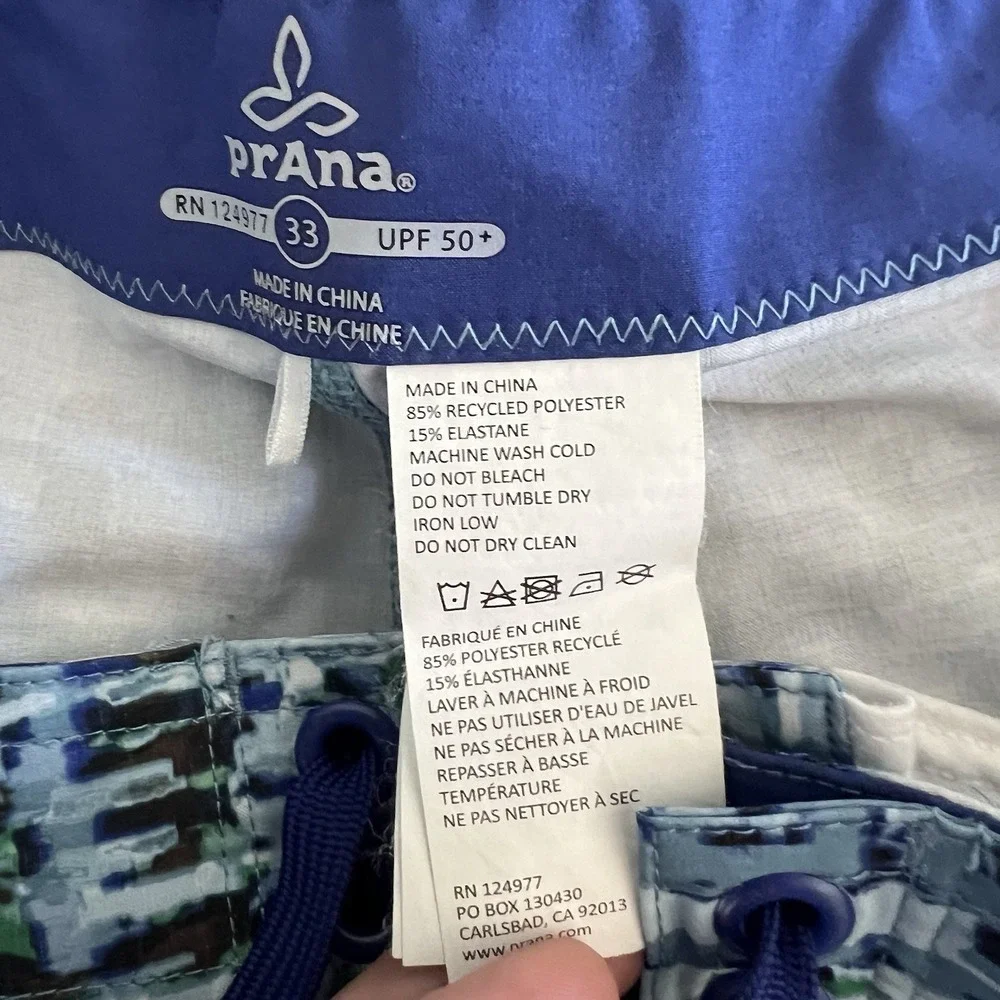 Prana Catalyst Board Shorts Men 33 Blue 4-Way Stretch Side Stash Pocket UPF 50+
